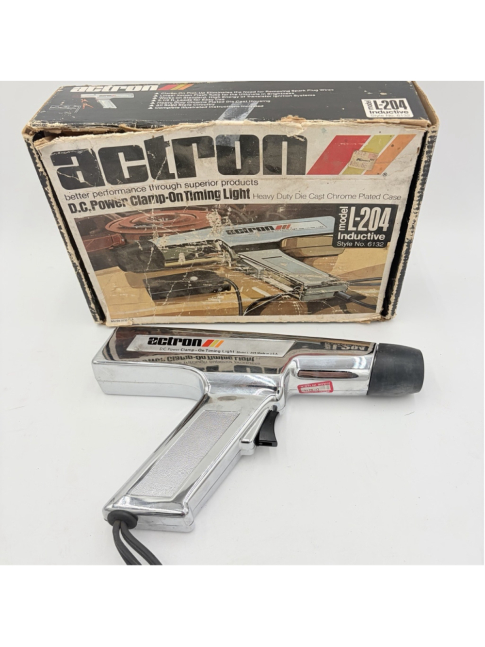 Vintage Actron DC Power Clamp-On Timing Light L-204 Chrome Plated Made In USA